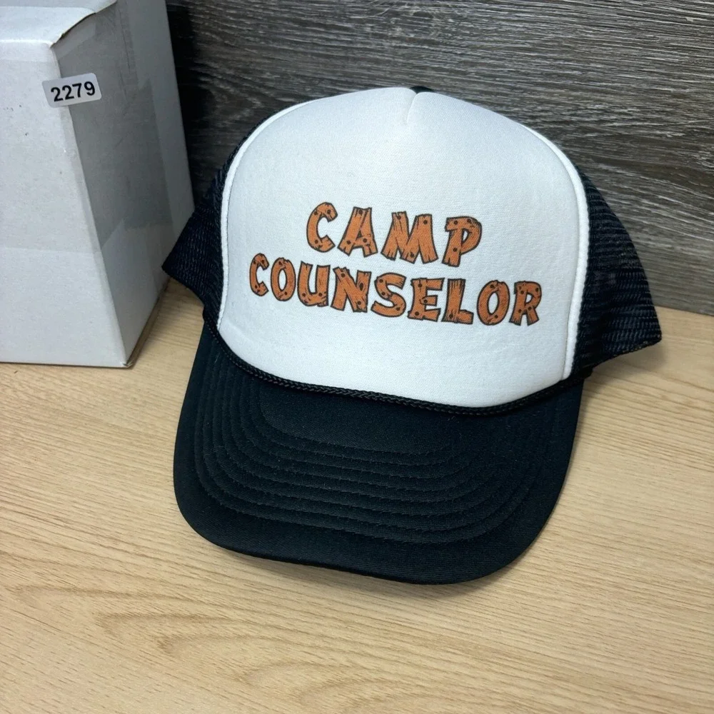 Camp Counselor Hat‎ Cap Snapback Black White Trucker Camping Adjustable